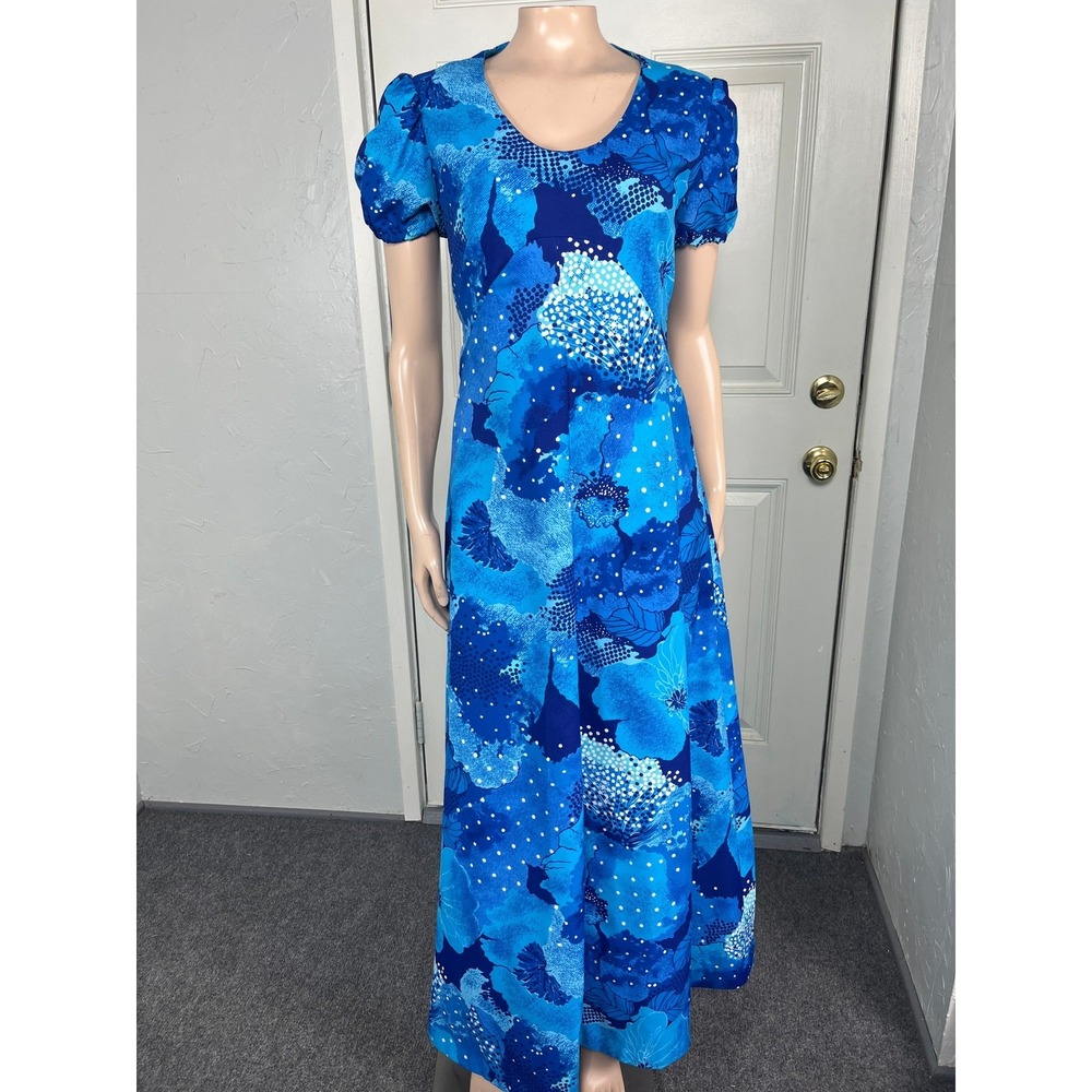 Vintage 70s Womens Maxi Dress Handmade Party Polyester Floral Boho Party Y11